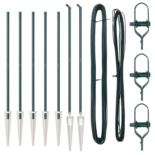 vidaXL Gjerdepunkter 7 pcs grønn Ø32mm 180 cm Galvanisert stål