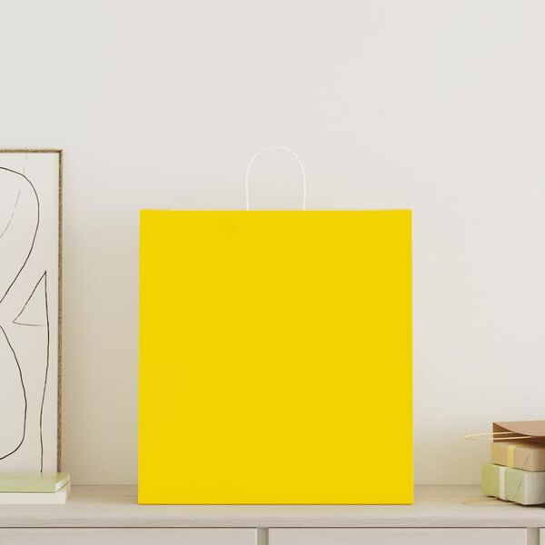 vidaXL Papirposer 50 stk med h&aring;ndtak gul 45x17x48 cm