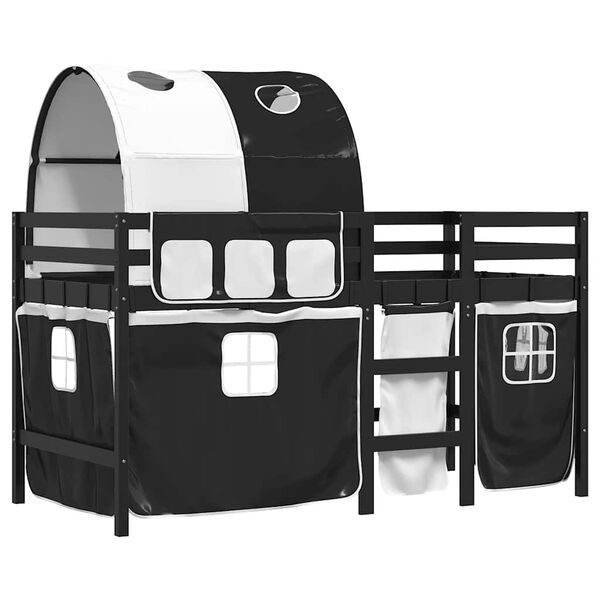 vidaXL Køyeseng for barn tunnel hvit og svart 90x200 cm heltre furu