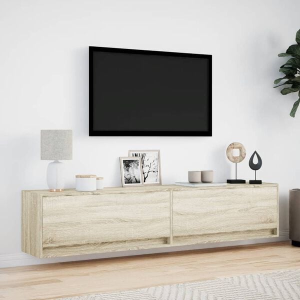 vidaXL Vegghengt TV-benk med LED sonoma eik 180x31x38 cm