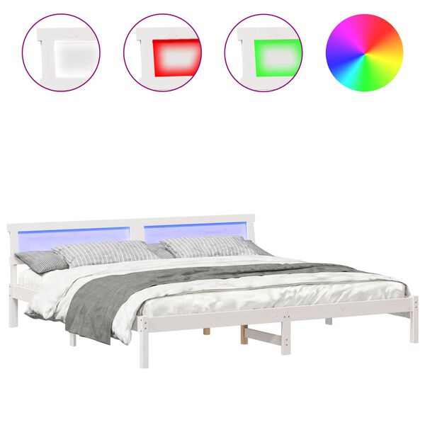 vidaXL Sengestamme med hodegjerde Hvit 180 x 200 cm Massiv furu