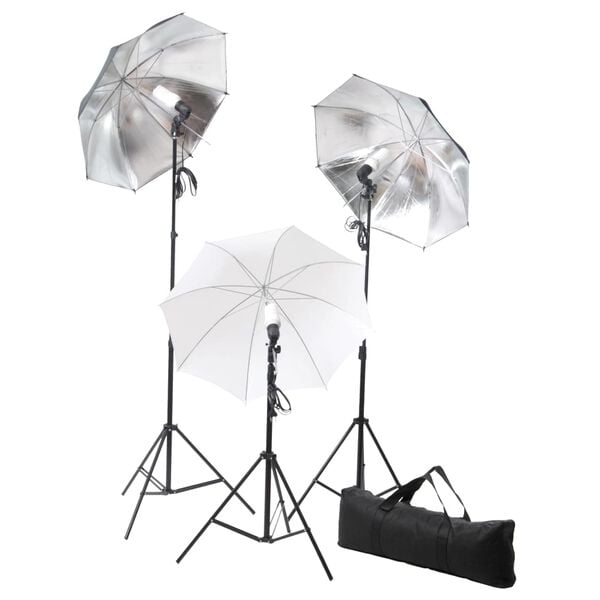 vidaXL Fotostudiosett med lamper, paraplyer, bakgrunn og reflektor
