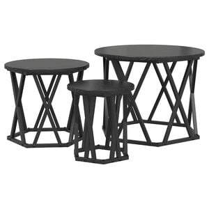 vidaXL Nesting Sidebord 3 pcs Svart Eik Konstruksjonsvirke og st&aring;l