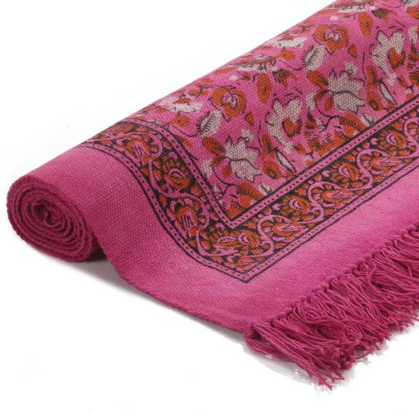 vidaXL Gulvsteppe kilim-vevet bomull med m&oslash;nster 120x180 cm fuksia