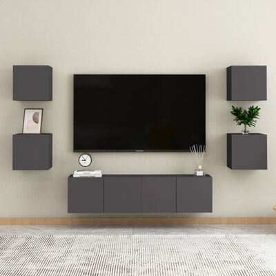 vidaXL Vegghengte TV-benker 4 stk grå 30,5x30x30 cm
