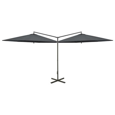 vidaXL Dobbel parasoll med stålstolpe antrasitt 600 cm
