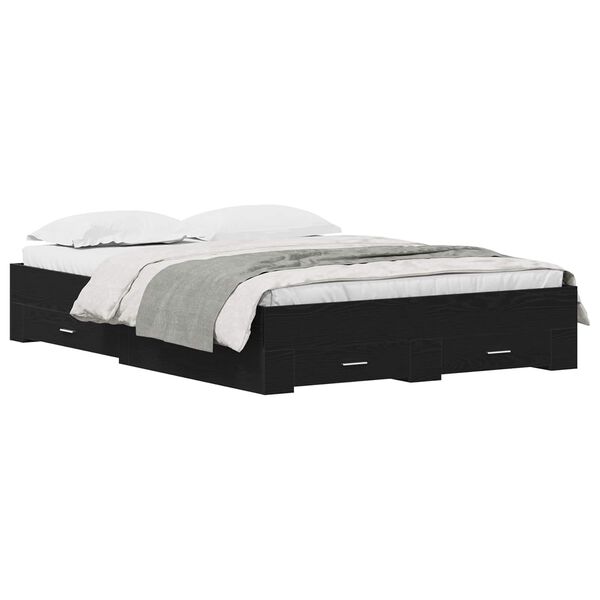 vidaXL Sengestamme med skuff Svart Eik 140 x 200 cm Konstruert tre