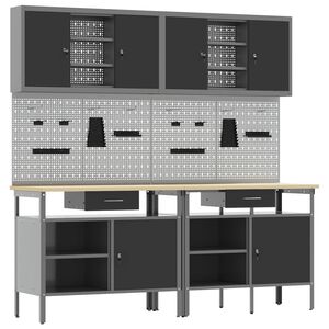 vidaXL Arbeidsbenksett med skuff 8 pcs R&oslash;d og Gr&aring; Pulverlakkert st&aring;l