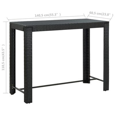 vidaXL Utendørs barbord svart 140,5x60,5x110,5 cm polyrotting