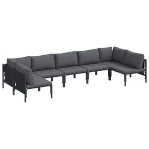 vidaXL Hagesofa Set med pute 7 pcs Svart St&aring;l