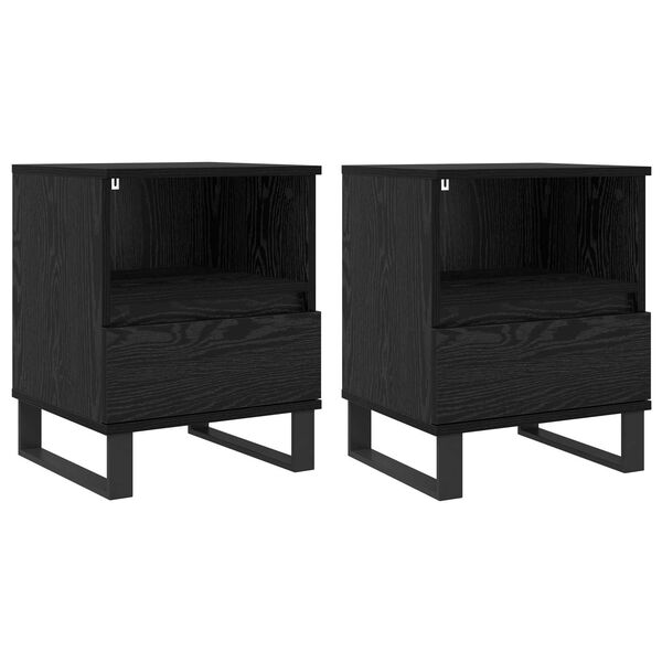 vidaXL Sengeskap med skuff Svart Eik 40 x 35 x 50 cm Konstruert tre