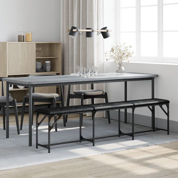 vidaXL Spisebenk svart 186x32x45 cm st&aring;l og kunstl&aelig;r