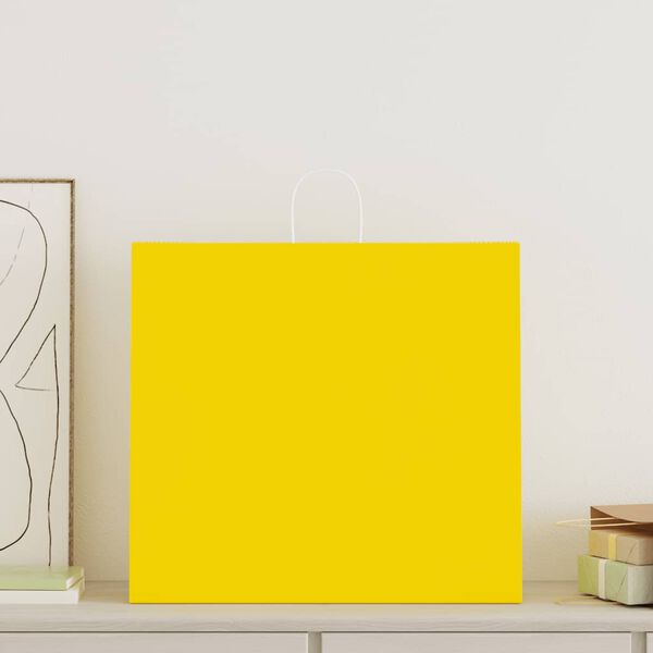 vidaXL Papirposer 50 stk med h&aring;ndtak gul 54x15x49 cm