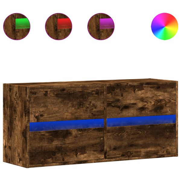 vidaXL Vegghengt TV-benk med LED røkt eik 100x31x45 cm