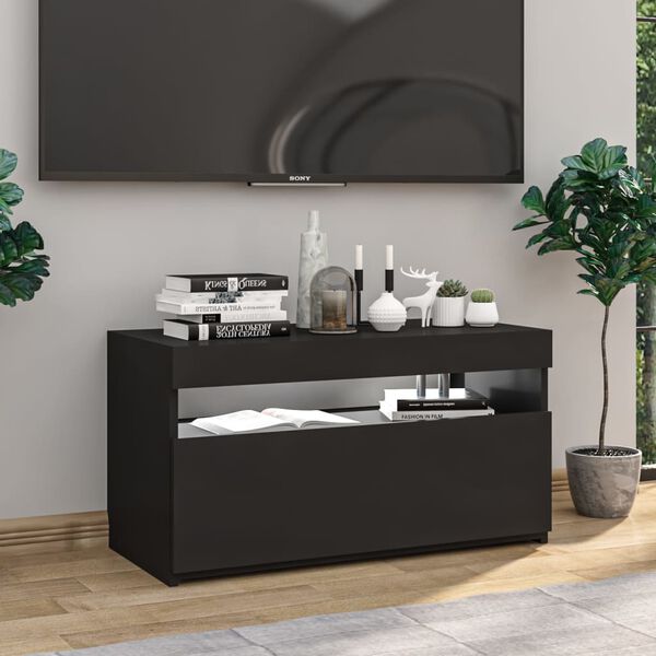 vidaXL TV-benk med LED-lys svart 75x35x40 cm