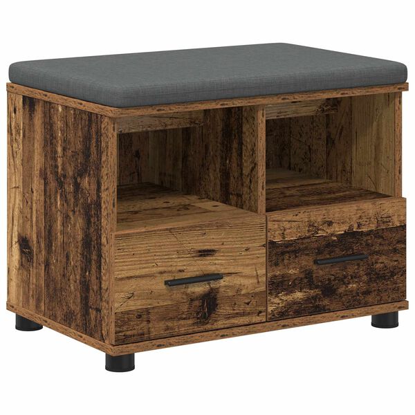 vidaXL Gangbenk med pute med skuff Gammelt tre 60 x 38 x 46 cm