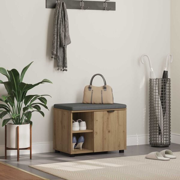 vidaXL Gangbenk med pute med hylle med d&oslash;r Artisan Eik 60 x 38 x 46 cm