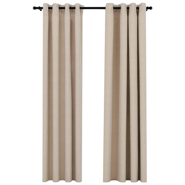 vidaXL Lystette gardiner maljer og lin-design 2 stk beige 140x225 cm