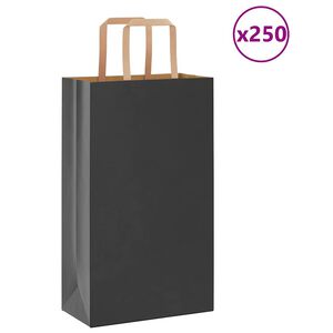 vidaXL Papirposer 250 stk med h&aring;ndtak svart 21x11x36 cm
