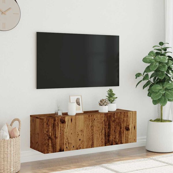 vidaXL Vegghengt TV-benk gammelt tre 100x30x30 cm konstruert tre