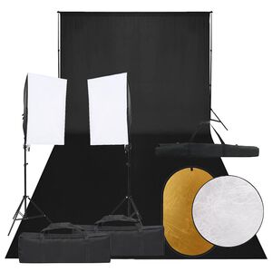 vidaXL Fotostudiosett med lyssett, bakgrunn og reflektor