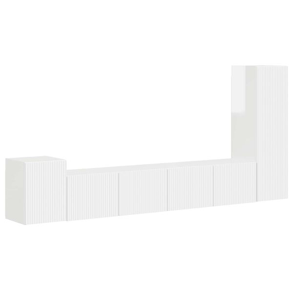 vidaXL TV-benksett Veggmontert 3 pcs H&oslash;yglanset hvit Konstruert tre