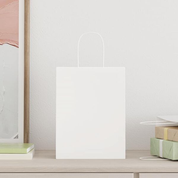 vidaXL Papirposer 250 stk med h&aring;ndtak hvit 21x11x28 cm