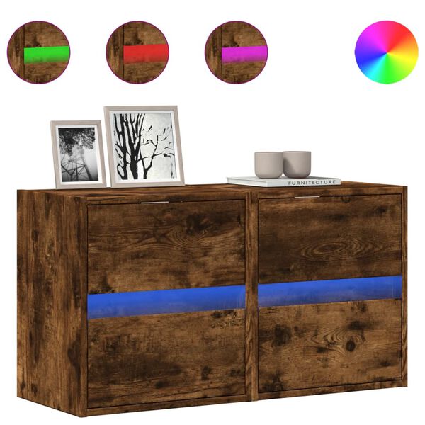 vidaXL Vegghengt TV-benker med LED-lys 2 stk r&oslash;kt eik 41x31x45 cm