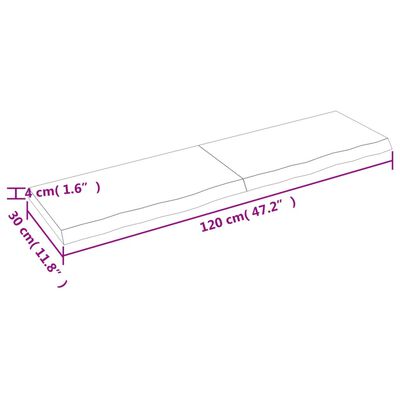 vidaXL Benkeplate til bad 120x30x(2-4) cm ubehandlet heltre