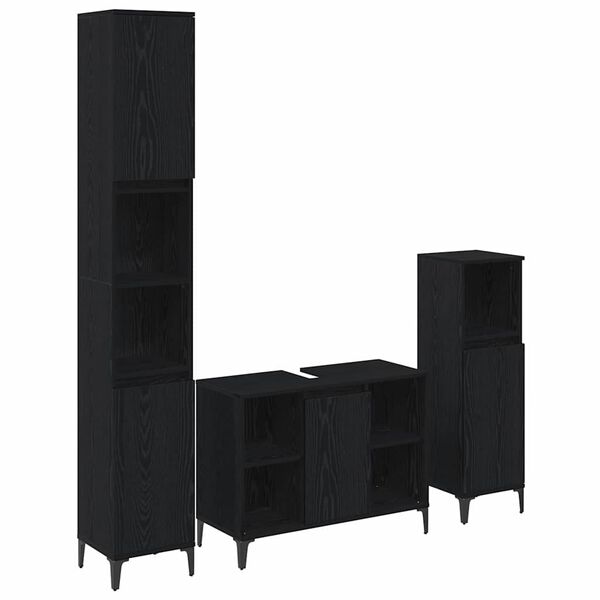 vidaXL Baderomsinnredningssett med d&oslash;r 3 pcs Svart eik Konstruert tre