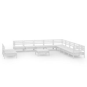 vidaXL Hagesofagruppe 12 deler hvit heltre furu