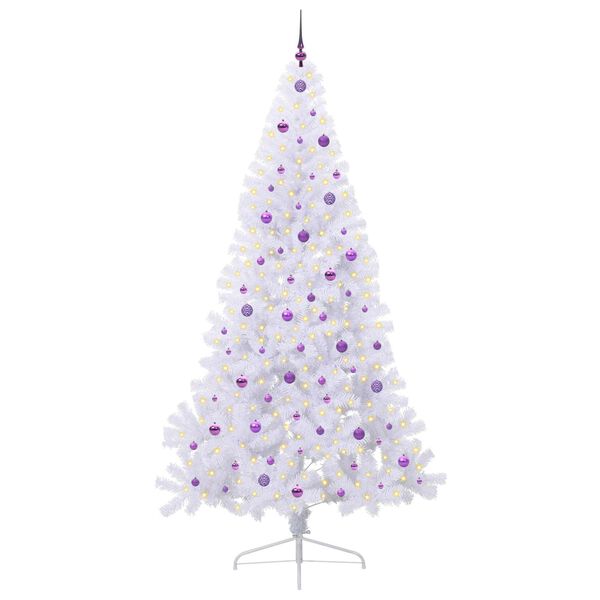 vidaXL Kunstig juletre med 300 LED med stativ Hvit 240 cm PVC og st&aring;l