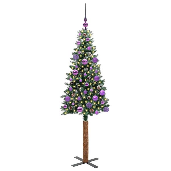 vidaXL Slim juletre med 150 LED gr&oslash;nn 150 cm PVC og Massivt Furu tre