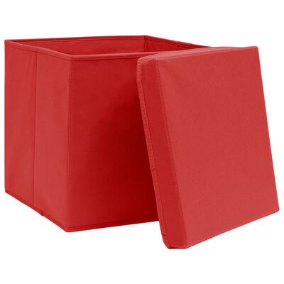 vidaXL Oppbevaringsbokser med lokk 4 stk rød 32x32x32 cm stoff