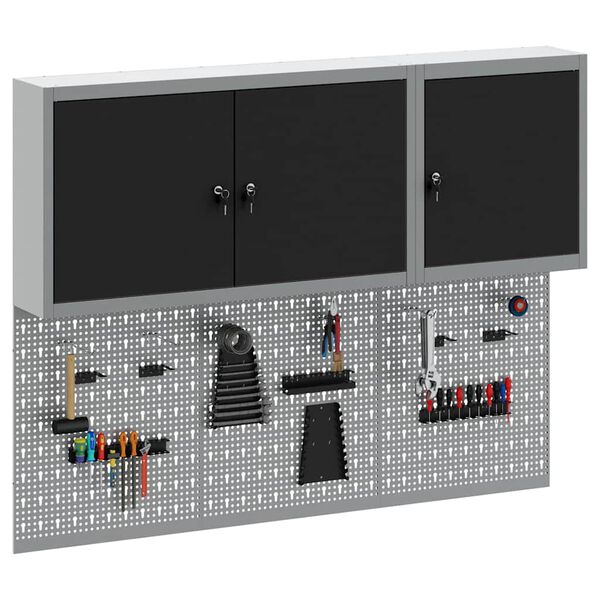 vidaXL Verkt&oslash;yskabinet Sett med hylle 5 pcs Svart Pulverlakkert st&aring;l