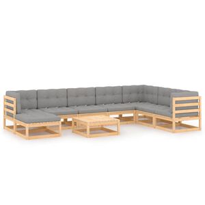 vidaXL Hagesofagruppe med puter 9 deler heltre furu