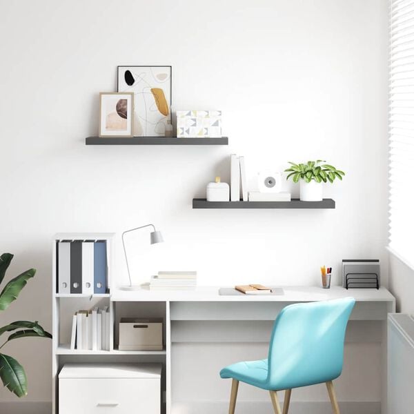 vidaXL Flytende vegghyller 2 stk h&oslash;yglans gr&aring; 80x23,5x3,8 cm MDF