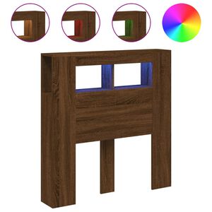 vidaXL Sengegavl med LED brun eik 100x18,5x103,5 cm konstruert tre