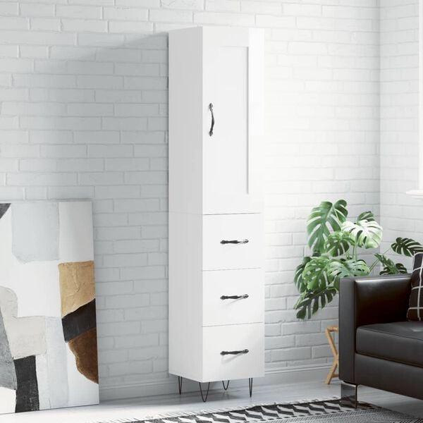 vidaXL Highboard h&oslash;yglans hvit 34,5x34x180 cm konstruert tre