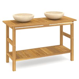 vidaXL Baderomshylle med kremhvite marmorvasker heltre teak