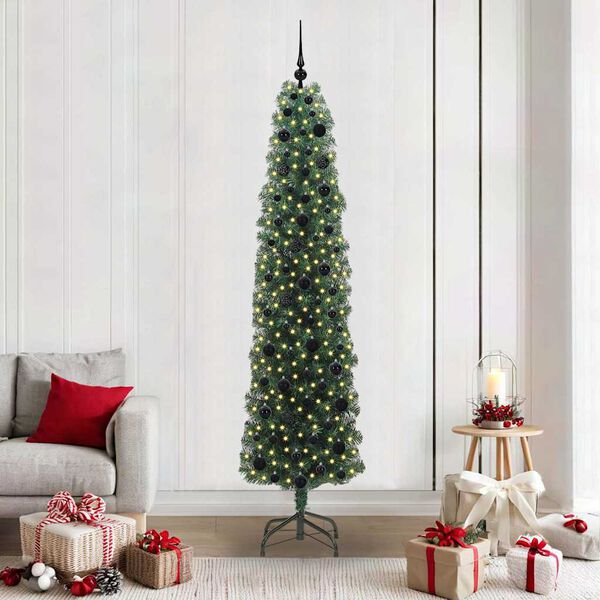 vidaXL Kunstig juletre med 300 LED gr&oslash;nn 210 cm PVC og st&aring;l og plast