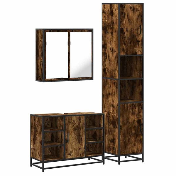 vidaXL Baderomsskapsett 3 deler r&oslash;kt eik konstruert tre