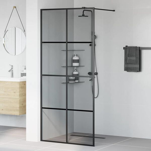 vidaXL Walk-in Dusjvegg Svart 90 x 195 cm herdet glass