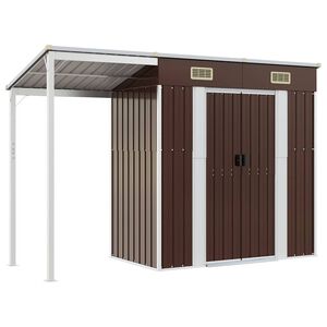 vidaXL Hageskur med utvidet tak brun 277x107x181 cm st&aring;l