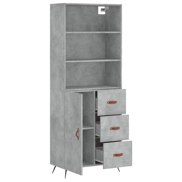 vidaXL Highboard betonggr&aring; 69,5x34x180 cm konstruert tre
