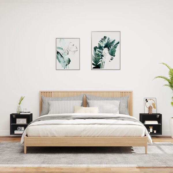 vidaXL Veggmontert nattbord med LED-lys 2 stk svart