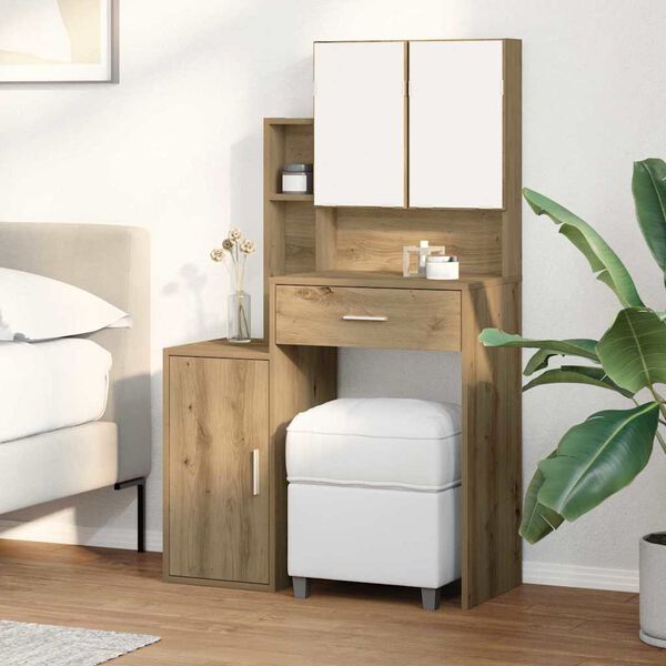 vidaXL Sminkebord med d&oslash;r Artisan Eik 80 x 35 x 132 cm Konstruert tre