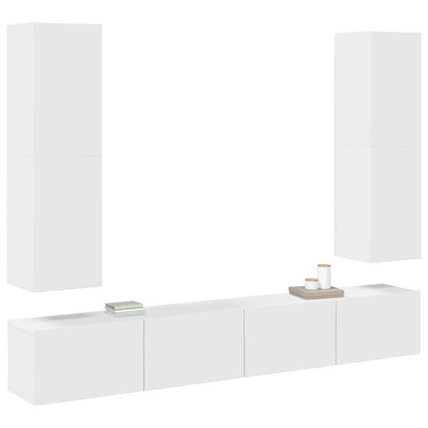 vidaXL TV-benksett 4 deler hvit konstruert tre