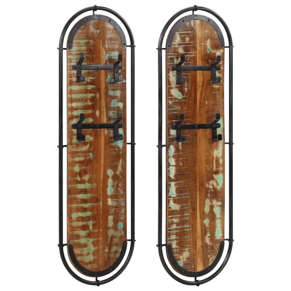 vidaXL Veggmonterte knaggrekker med 4 kroker 2 stk gjenvunnet heltre