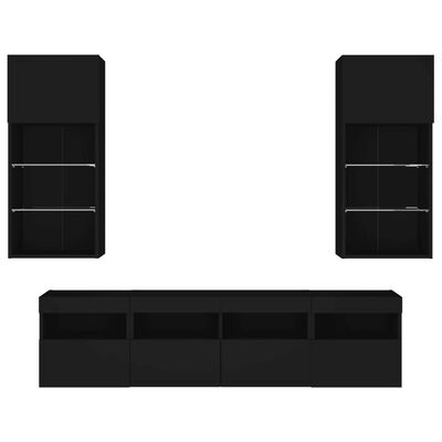 vidaXL Vegghengte TV-enheter med LED 5 deler svart konstruert tre